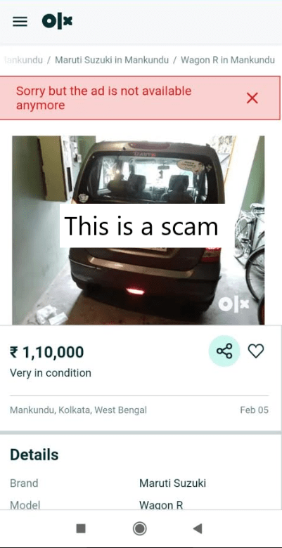 Fake OLX Advertisement